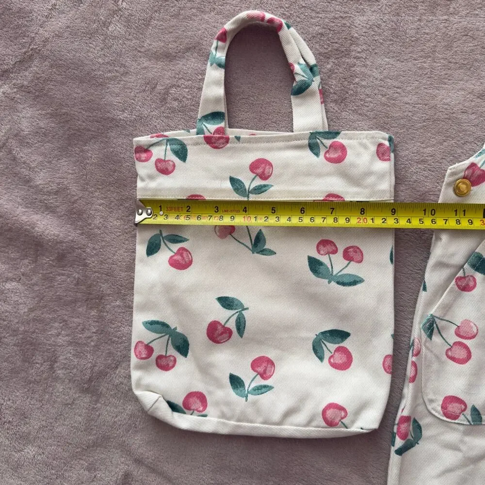 Cynthia Rowley Girls Cherry Print Overall Jumper Dress & Tote Bag Size 5